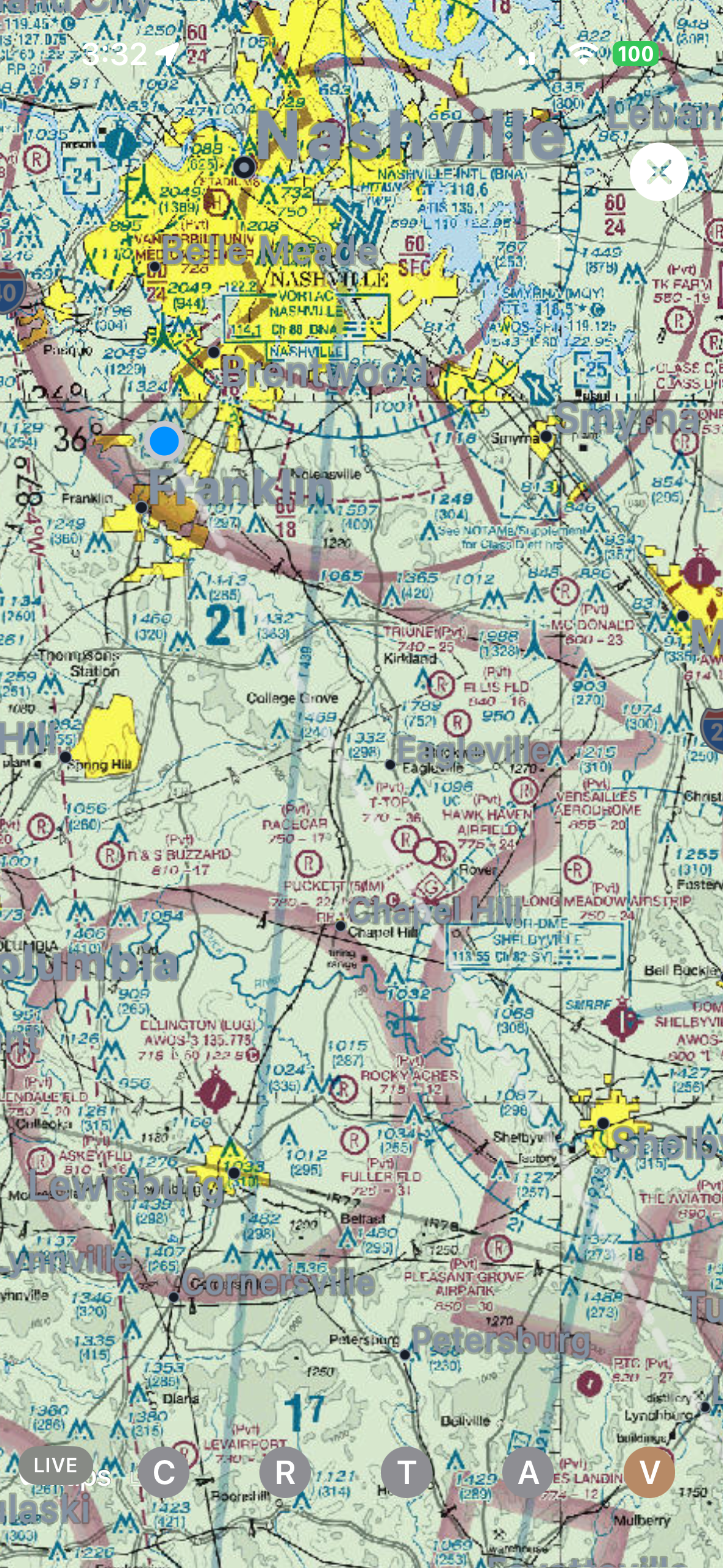 Hybrid VFR sectional map on iPhone