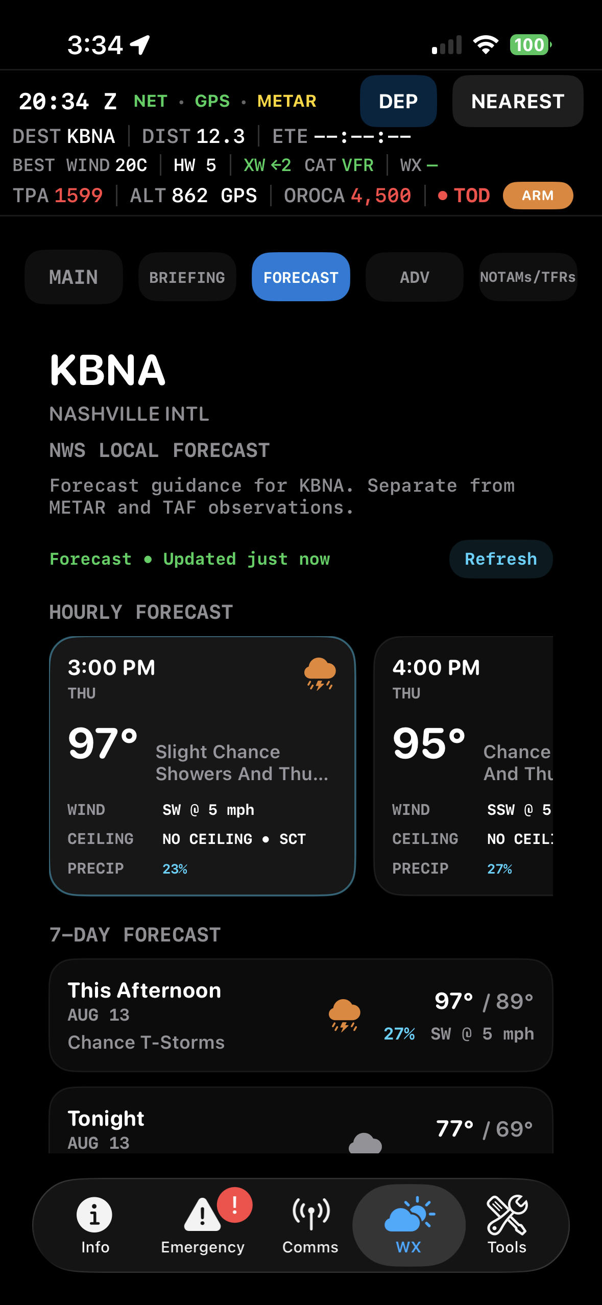 Weather and runway details on iPhone