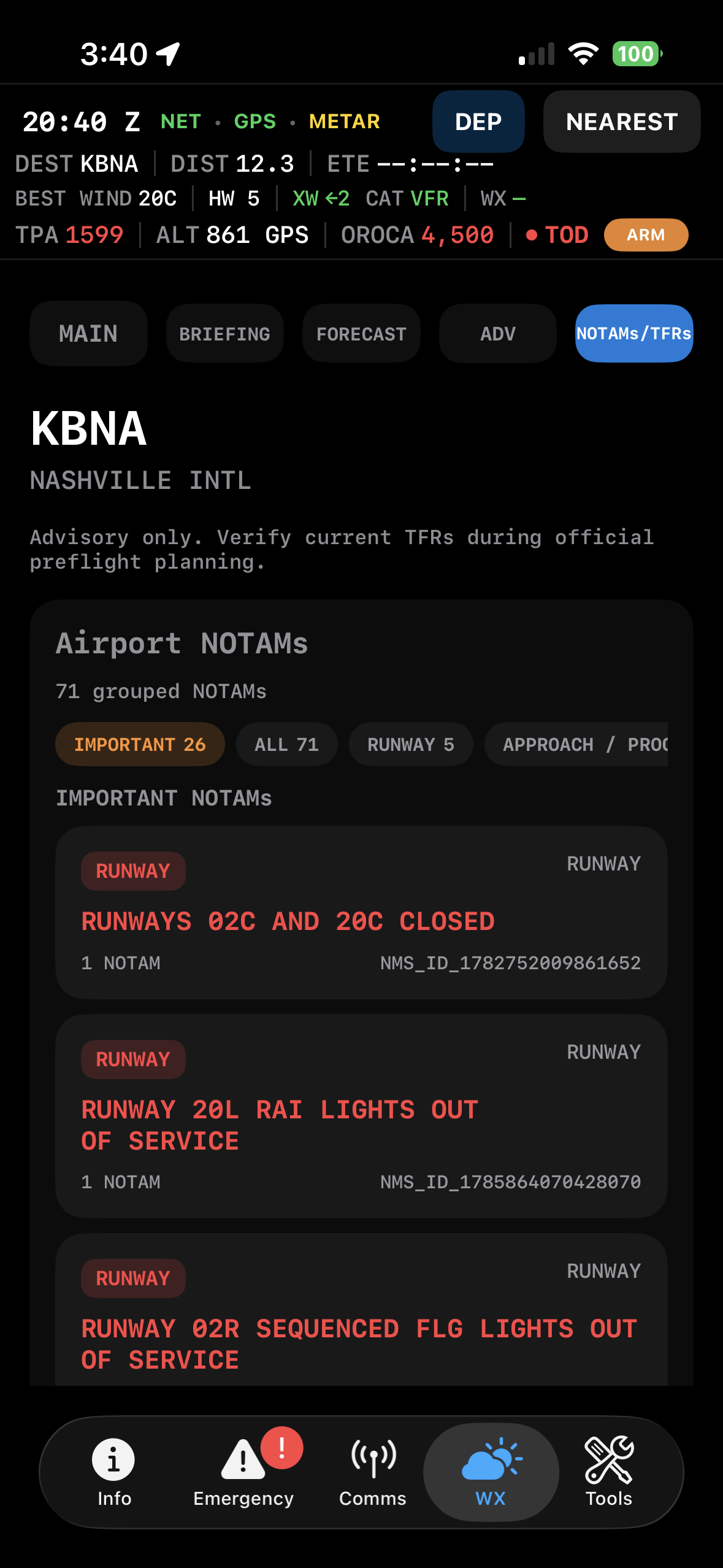 NOTAMs on iPhone