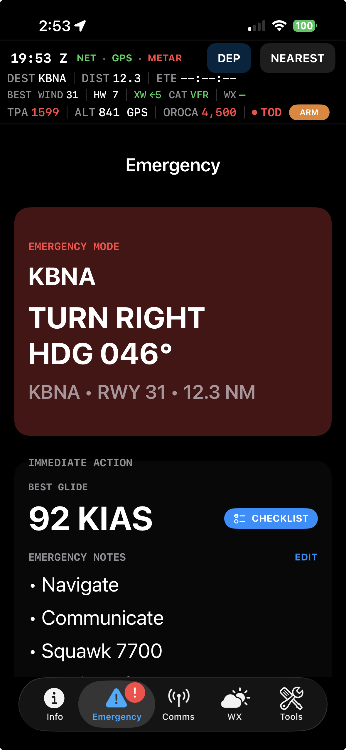 Flight Cue Emergency Mode on iPhone
