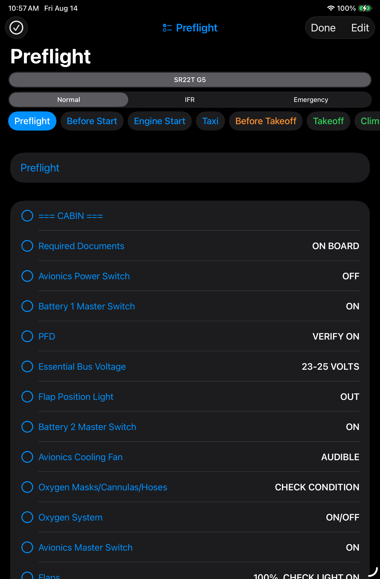 Flight Cue checklist on iPad