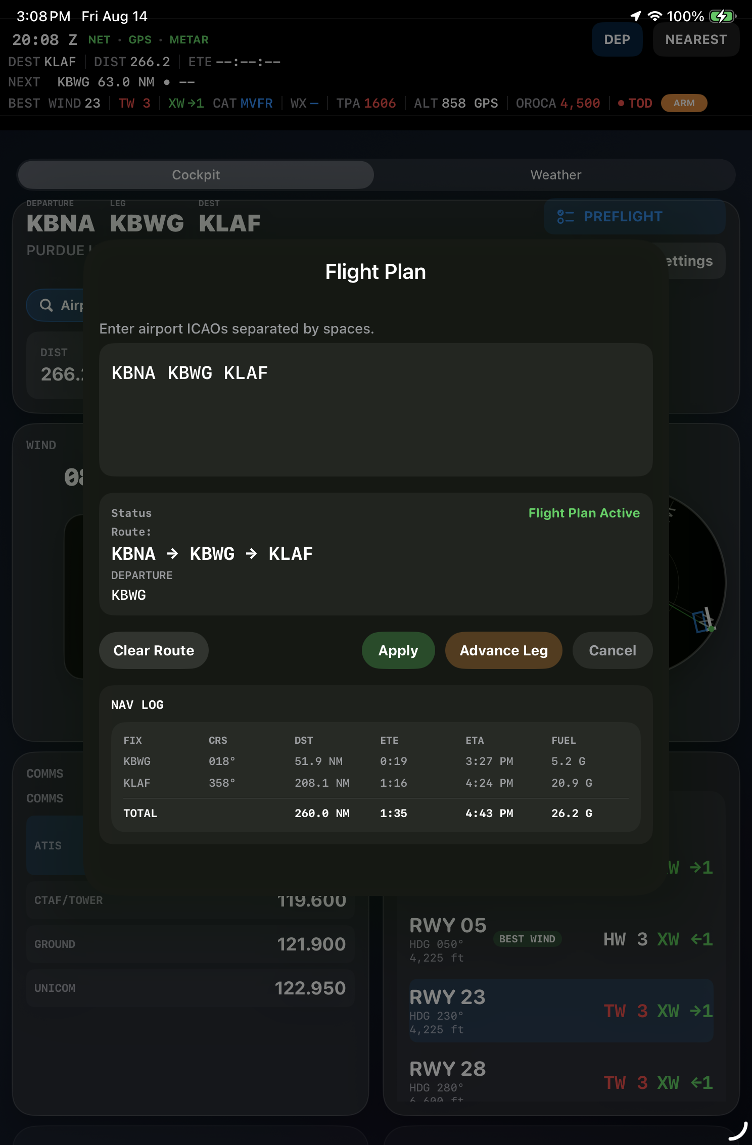 Flight planning on iPad