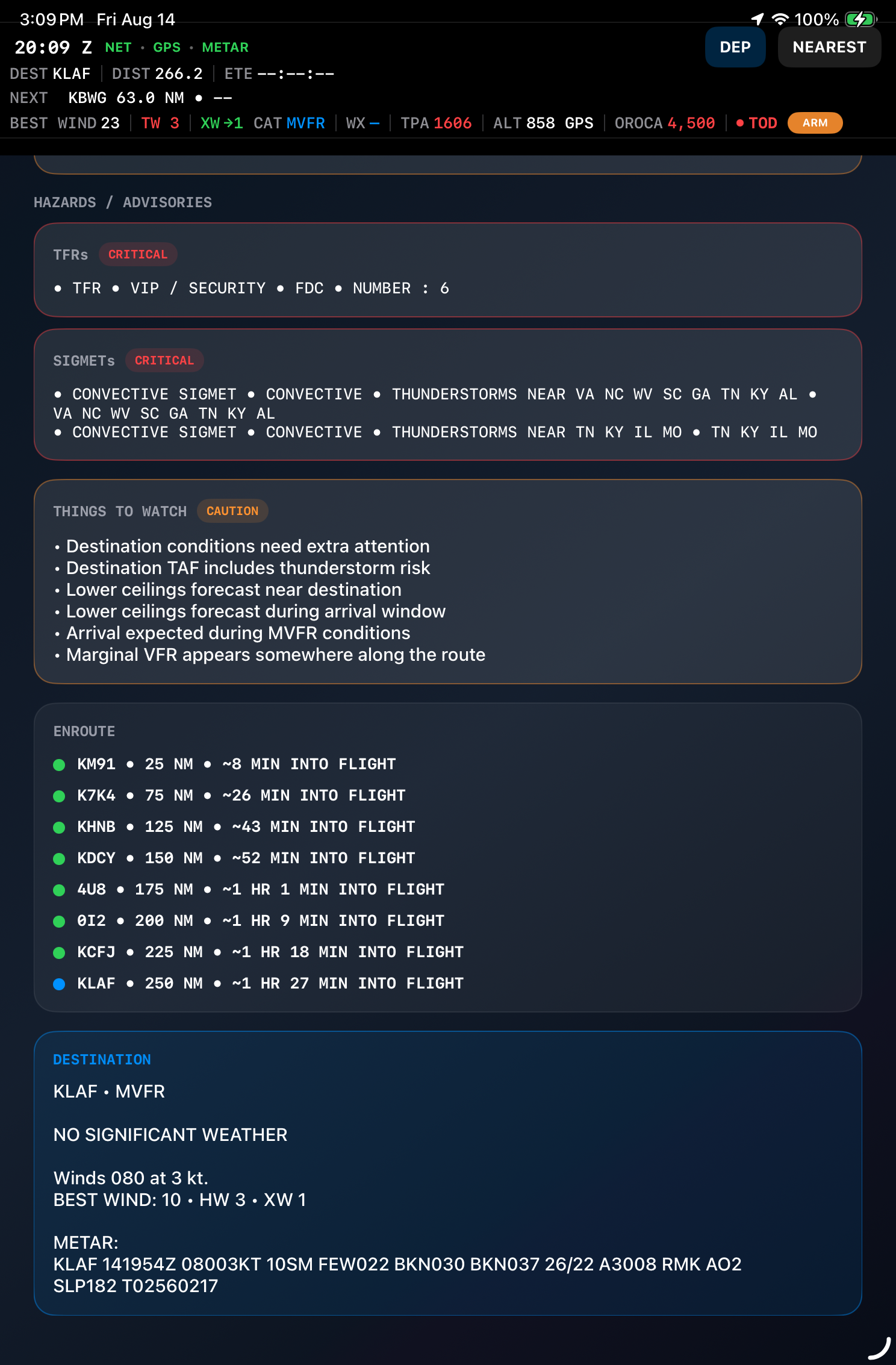 Weather briefing detail on iPad