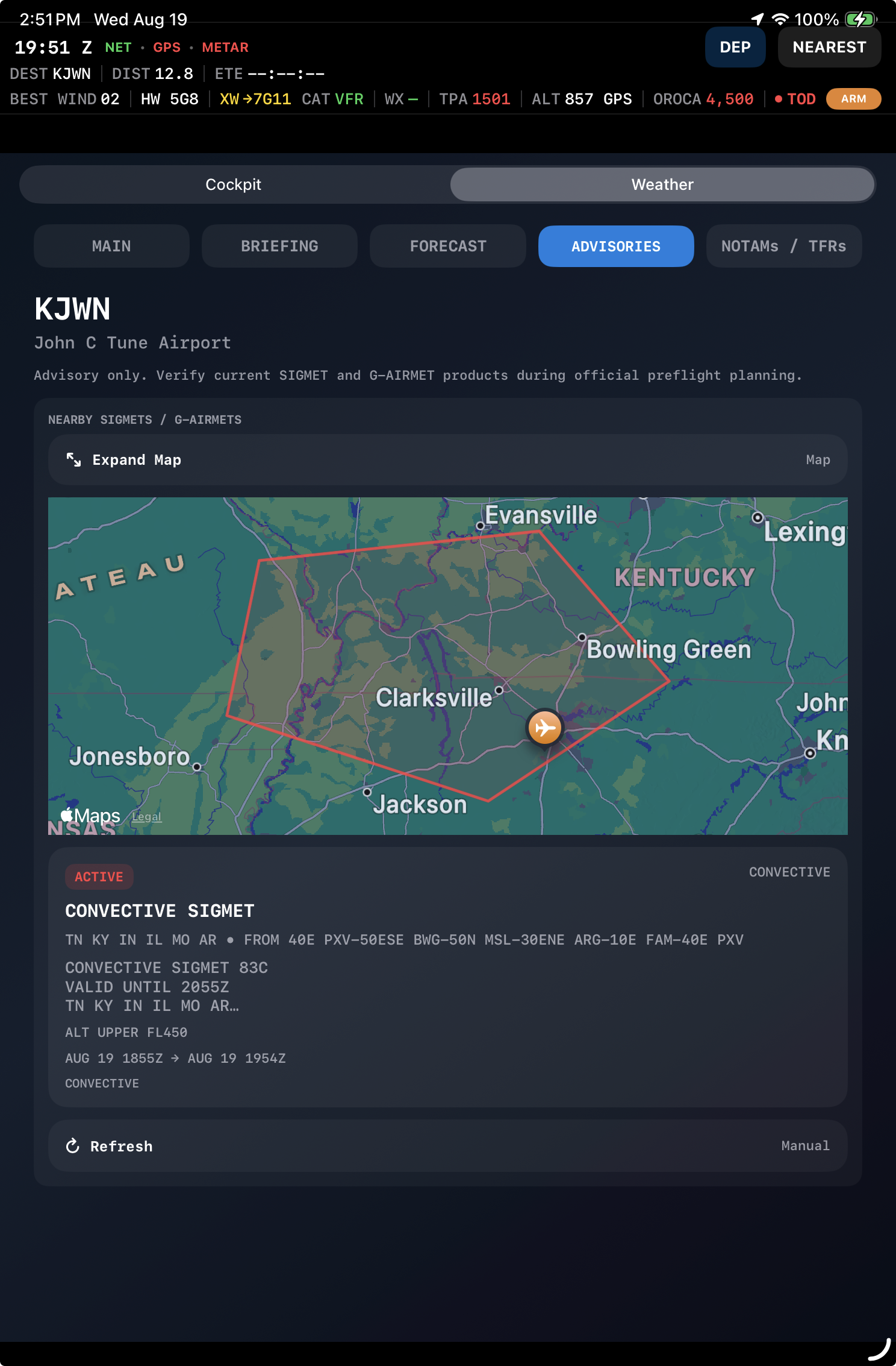 Flight Cue advisories on iPad