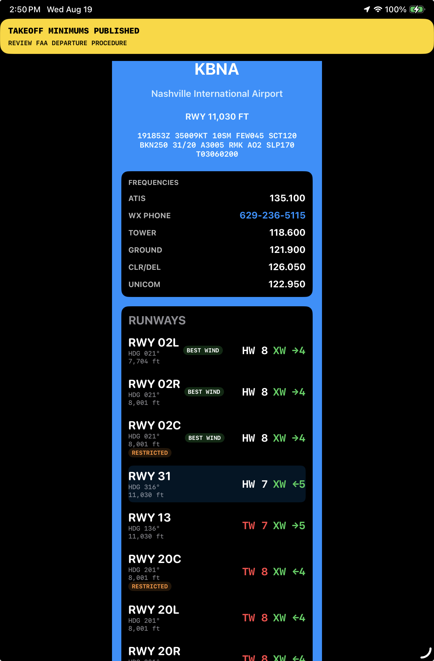 Flight Cue departure awareness on iPad