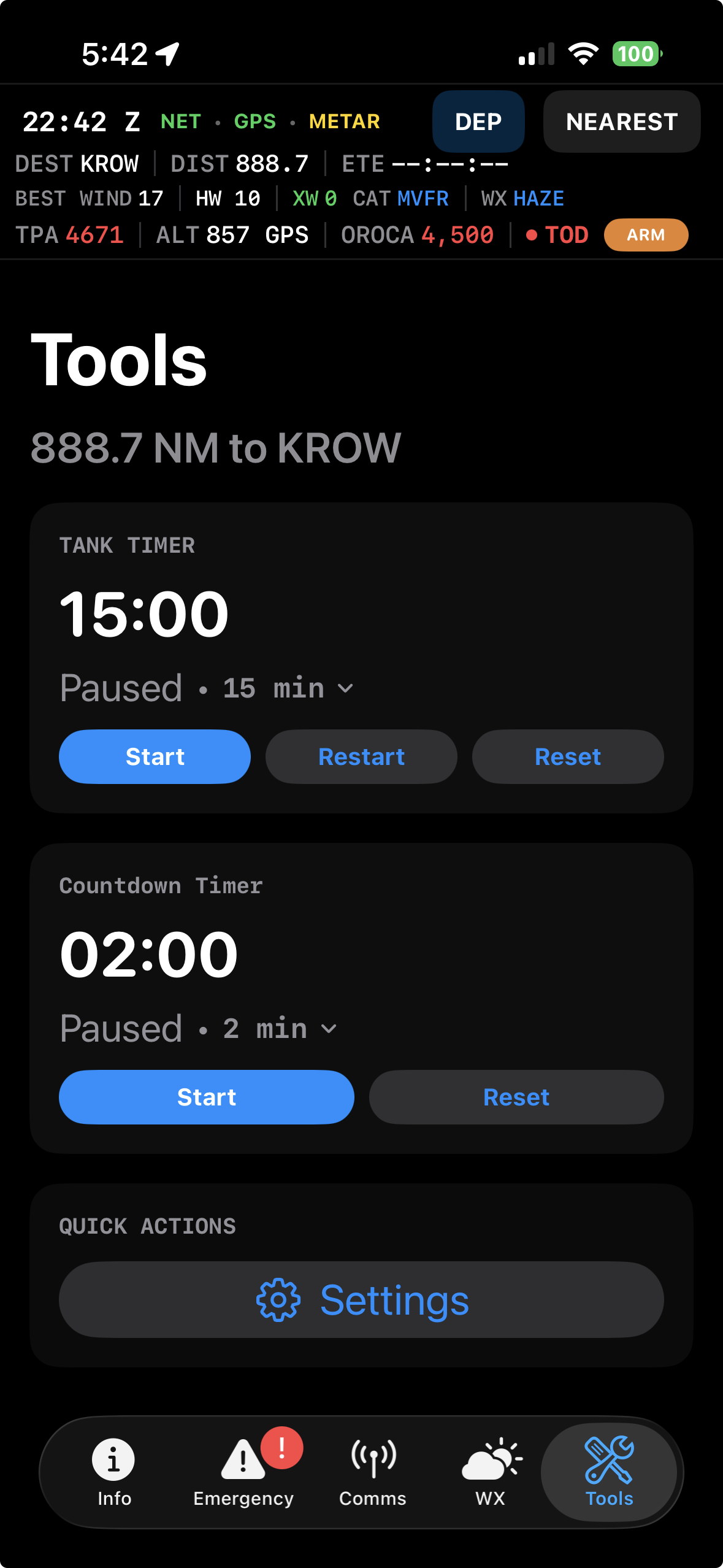 Flight Cue Tools on iPhone