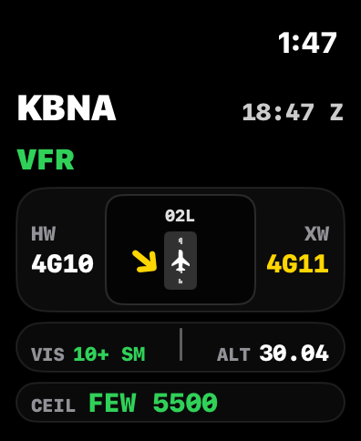 Runway and airport information on Apple Watch