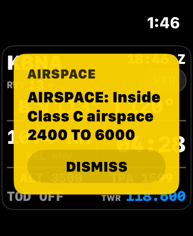 Airspace warning on Apple Watch